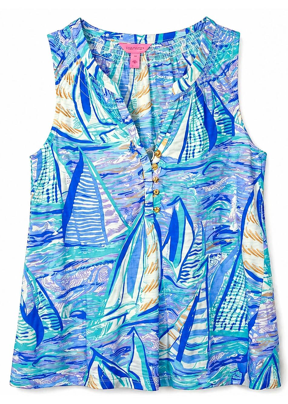 Lilly Pulitzer Essie Tank XS Aboat Time Blue Sailboat Sleeveless Resort Top